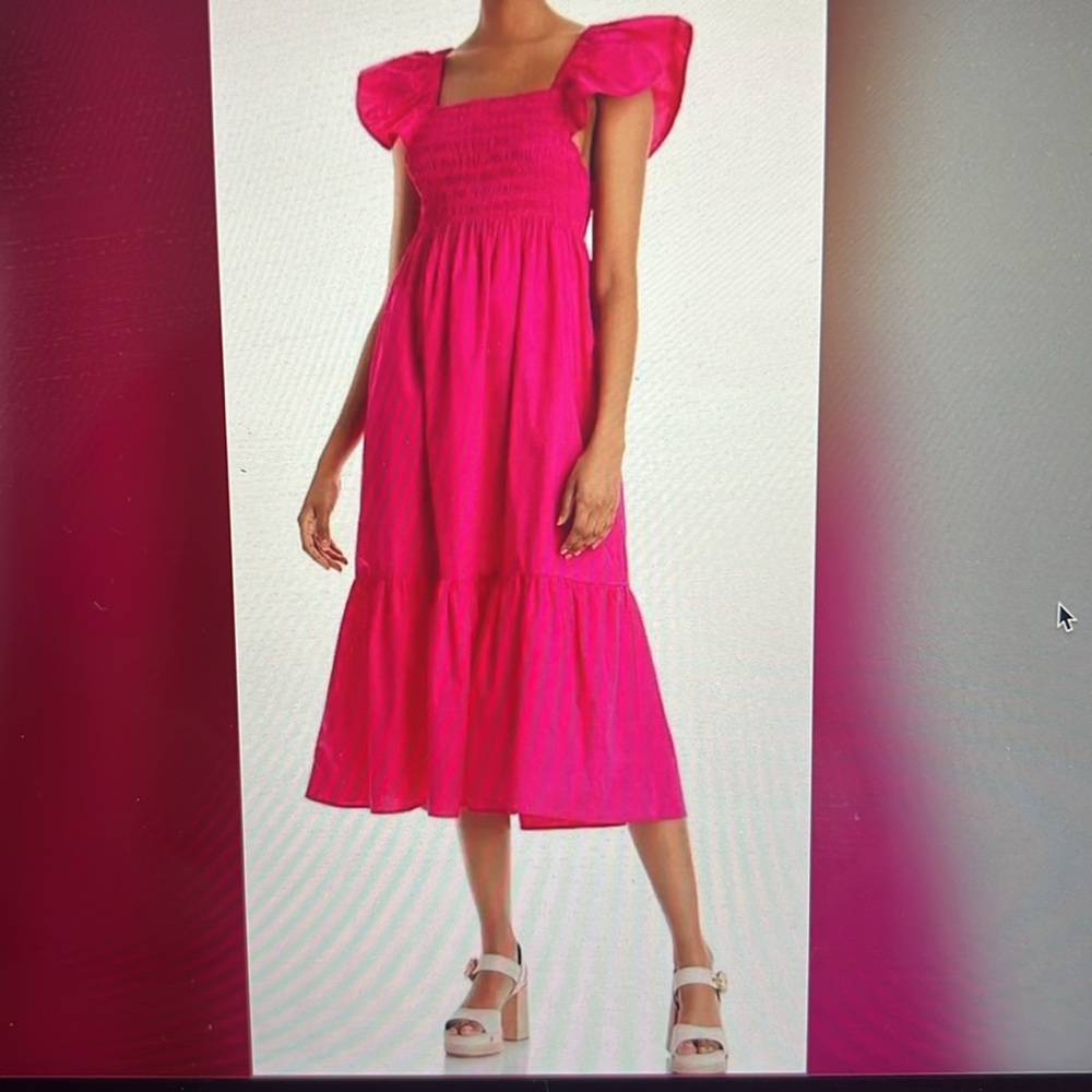 AQUA Smocked Midi Dress (Magenta) size medium